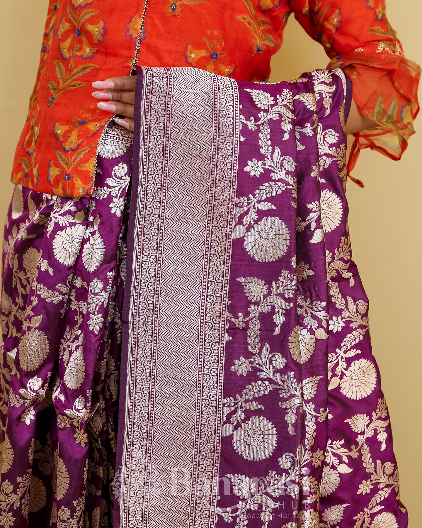 Plum Handwoven Katan Banarasi Silk Saree