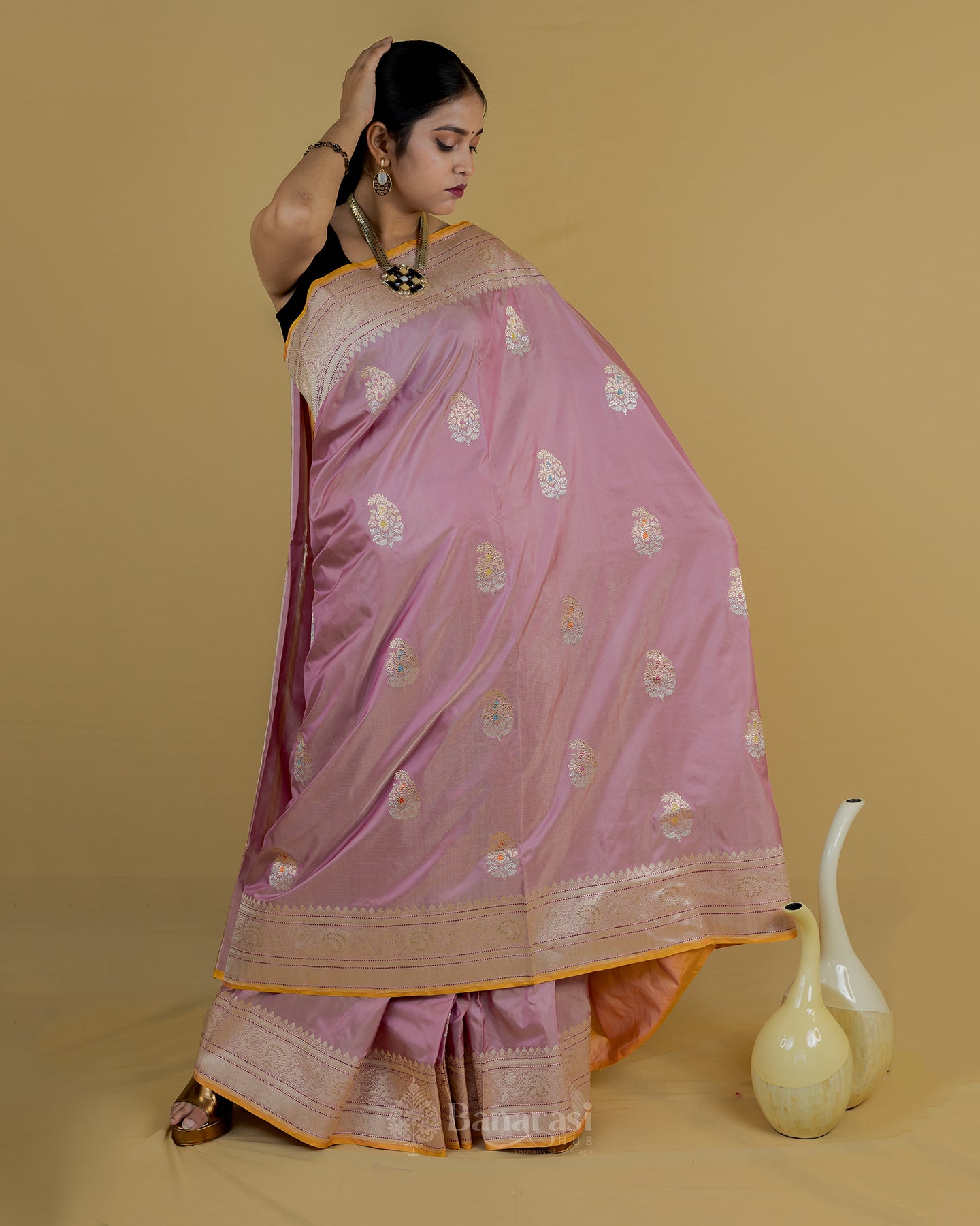 Pastel Pink Sona Rupa Kadhwa Katan Banarasi Silk Saree