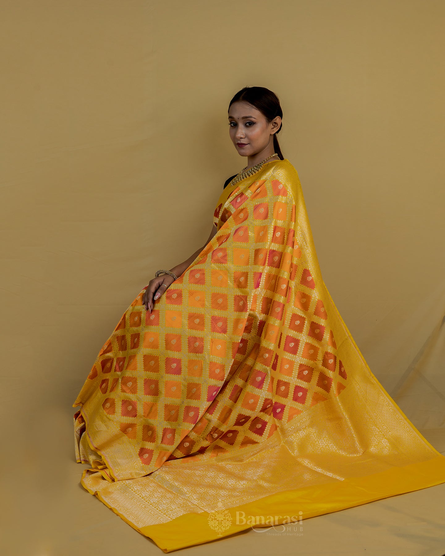 Fine Yellow Rangkat Katan Banarasi Silk Saree