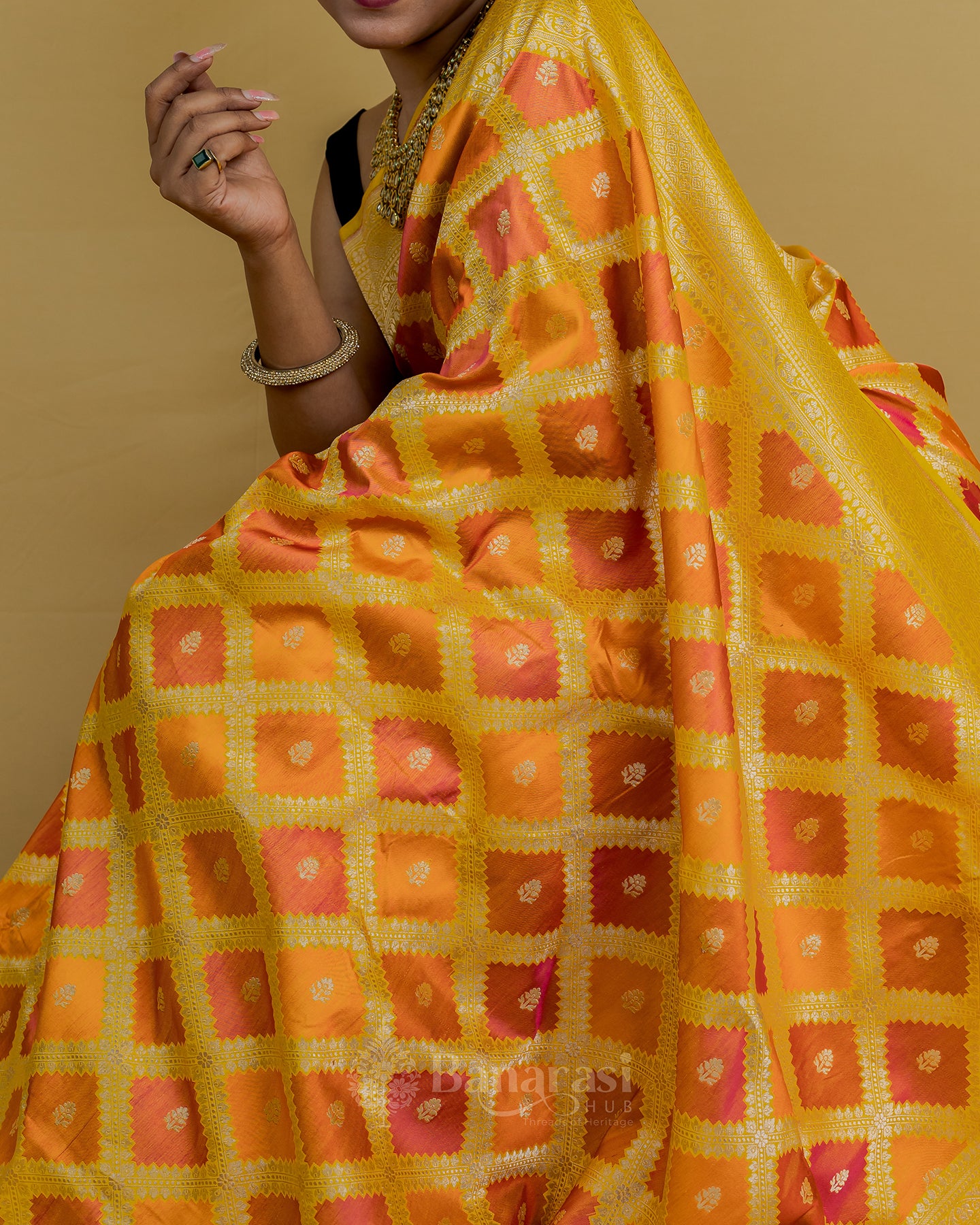 Fine Yellow Rangkat Katan Banarasi Silk Saree