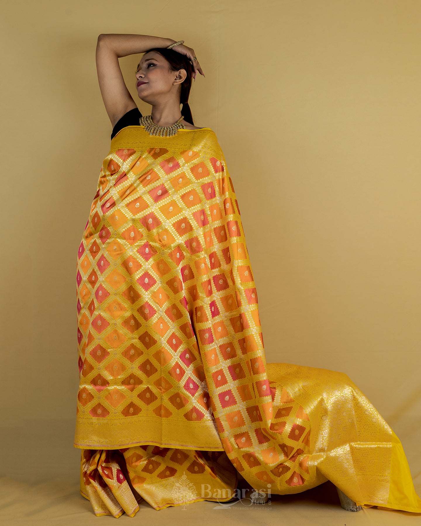 Fine Yellow Rangkat Katan Banarasi Silk Saree