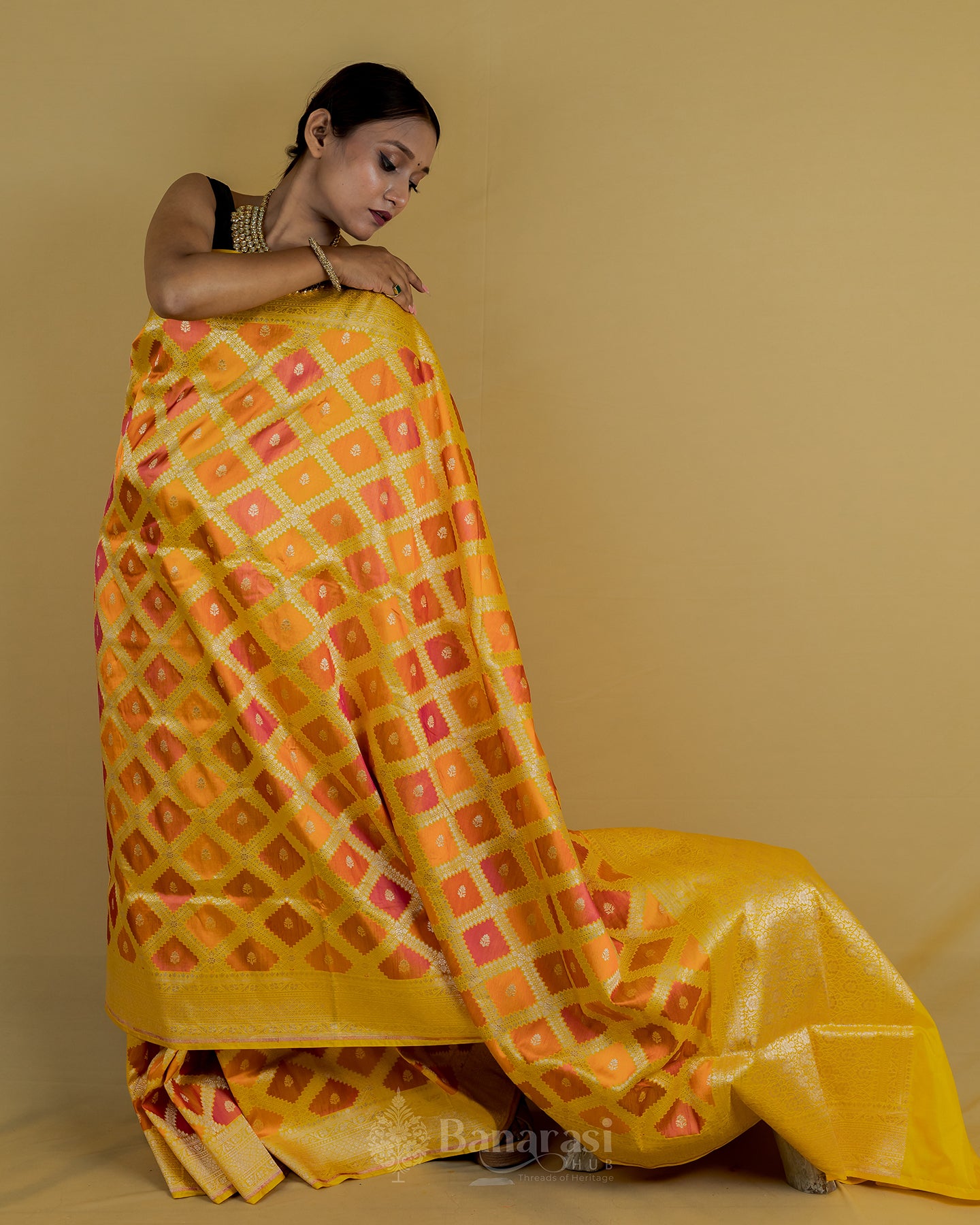 Fine Yellow Rangkat Katan Banarasi Silk Saree