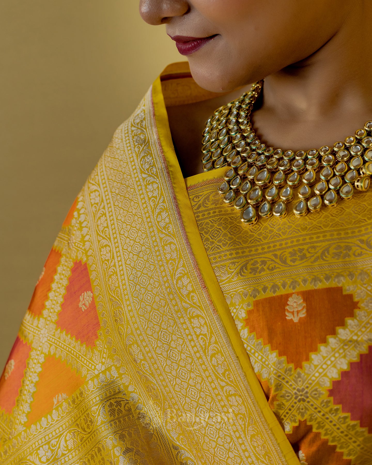 Fine Yellow Rangkat Katan Banarasi Silk Saree