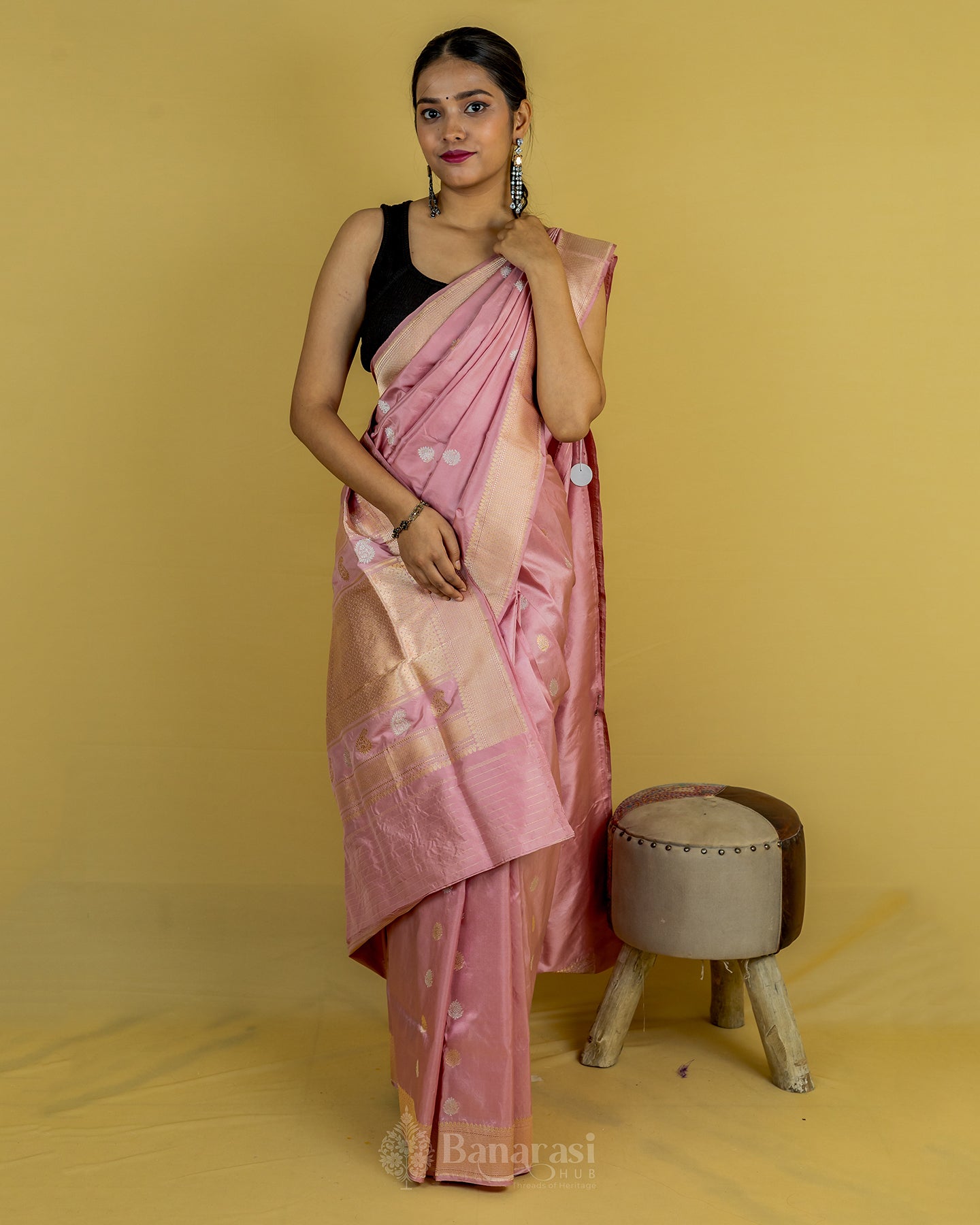 Lemonade Pink Kadhua Katan Banarasi Silk Saree