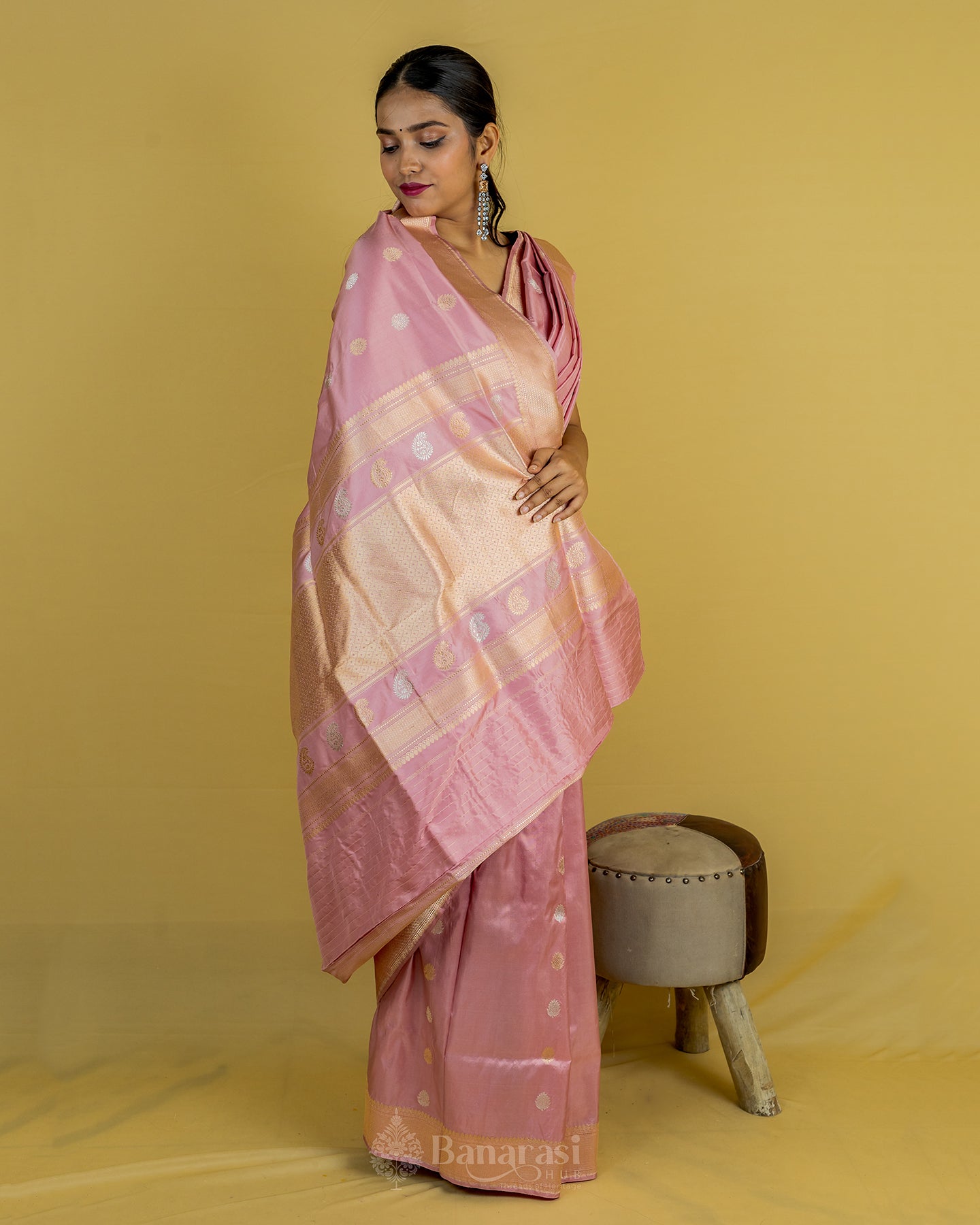 Lemonade Pink Kadhua Katan Banarasi Silk Saree