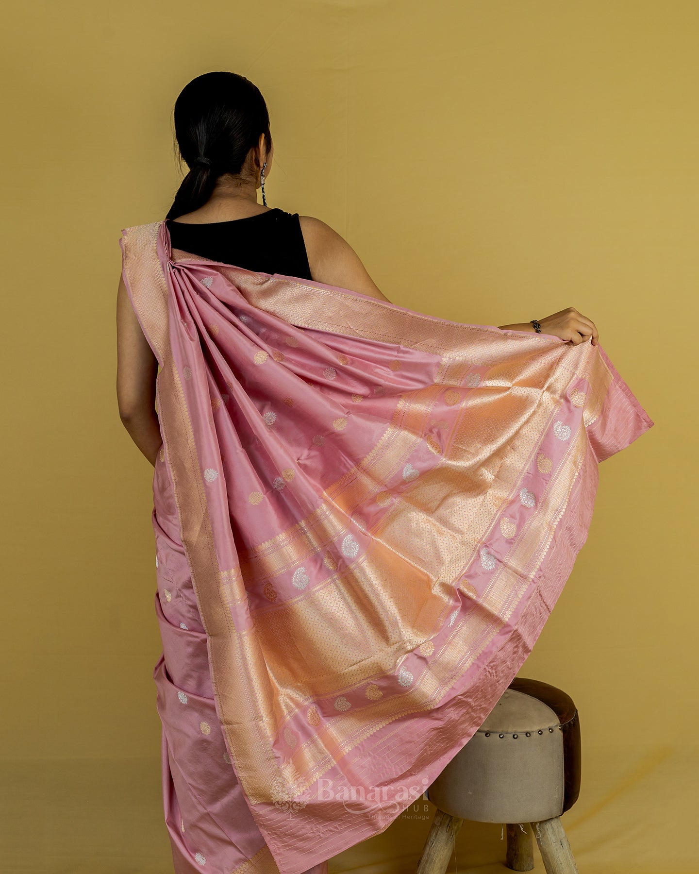 Lemonade Pink Kadhua Katan Banarasi Silk Saree