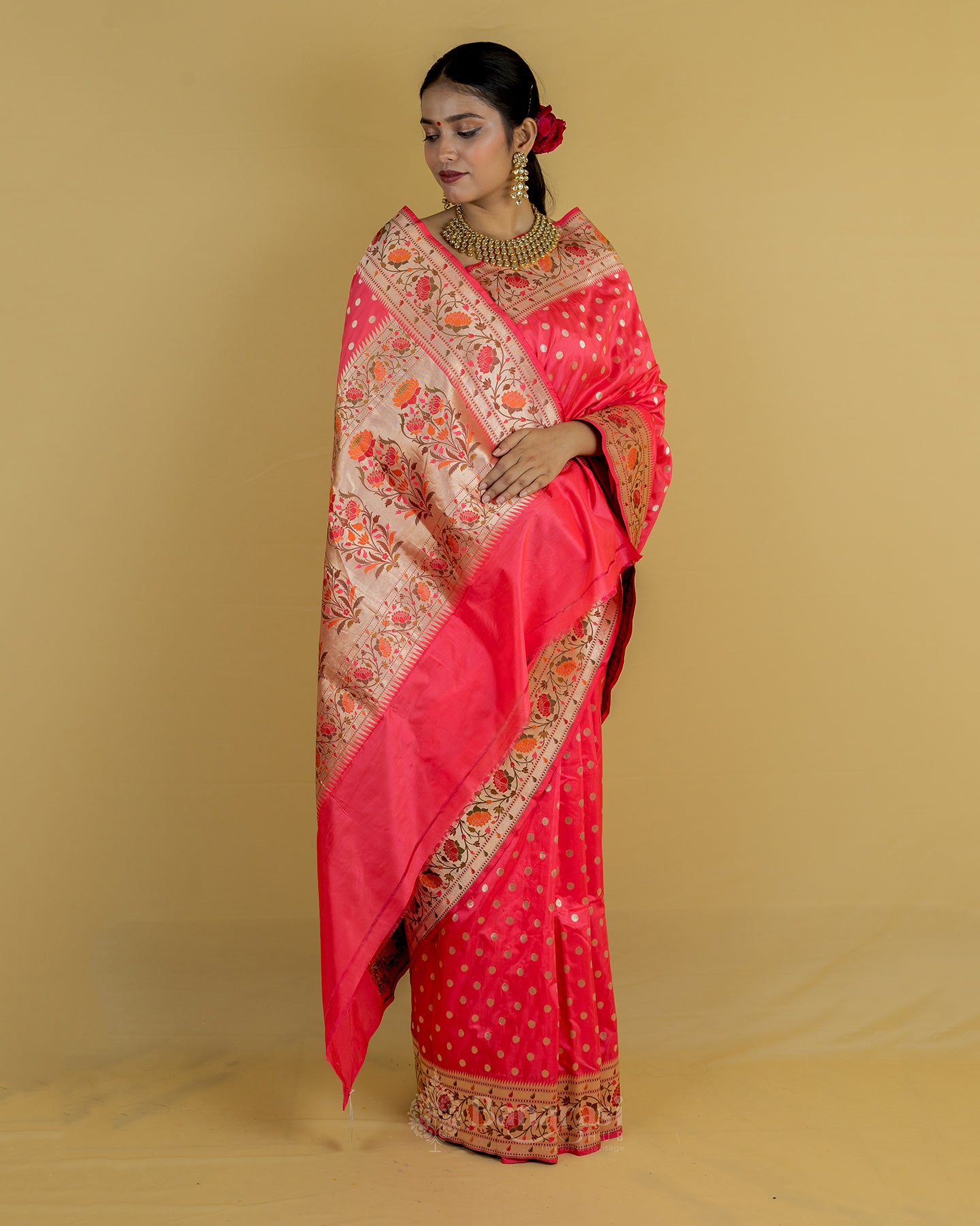 Peach Red Paithani Katan Banarasi Silk