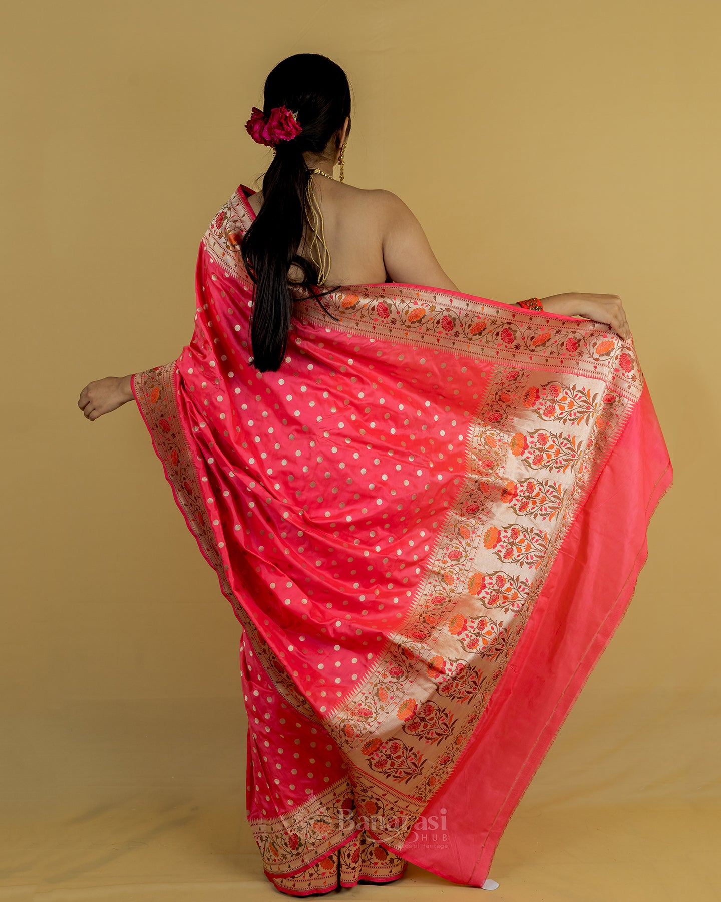 Peach Red Paithani Katan Banarasi Silk