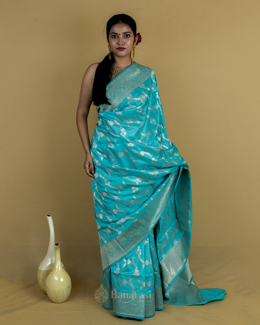 Sky Blue Sona Rupa Zari Floral Katan Banarasi Silk Saree