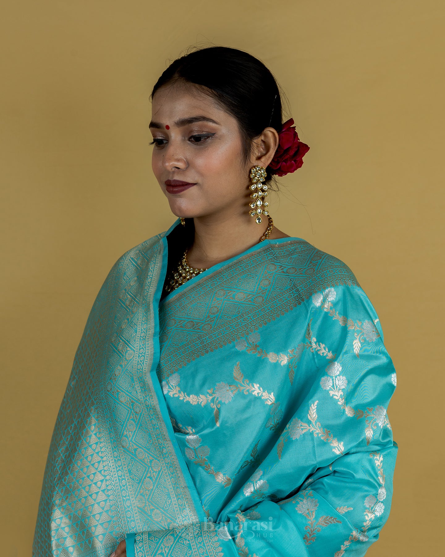 Sky Blue Sona Rupa Zari Floral Katan Banarasi Silk Saree