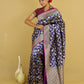 Ink Blue Floral Katan Banarasi Silk