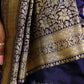 Navy Blue Floral Katan Banarasi Silk Saree