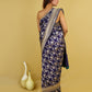 Navy Blue Floral Katan Banarasi Silk Saree