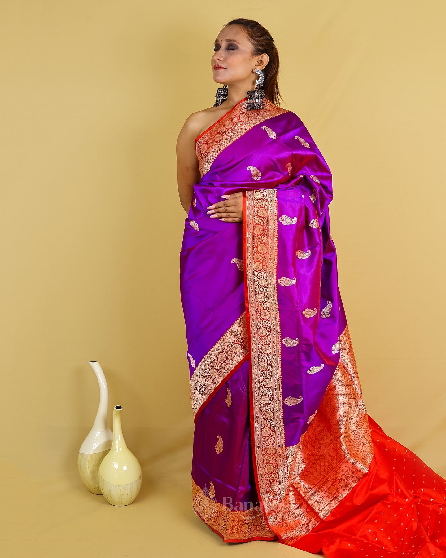 Purple and Red Kadhua Katan Banarasi Silk Saree