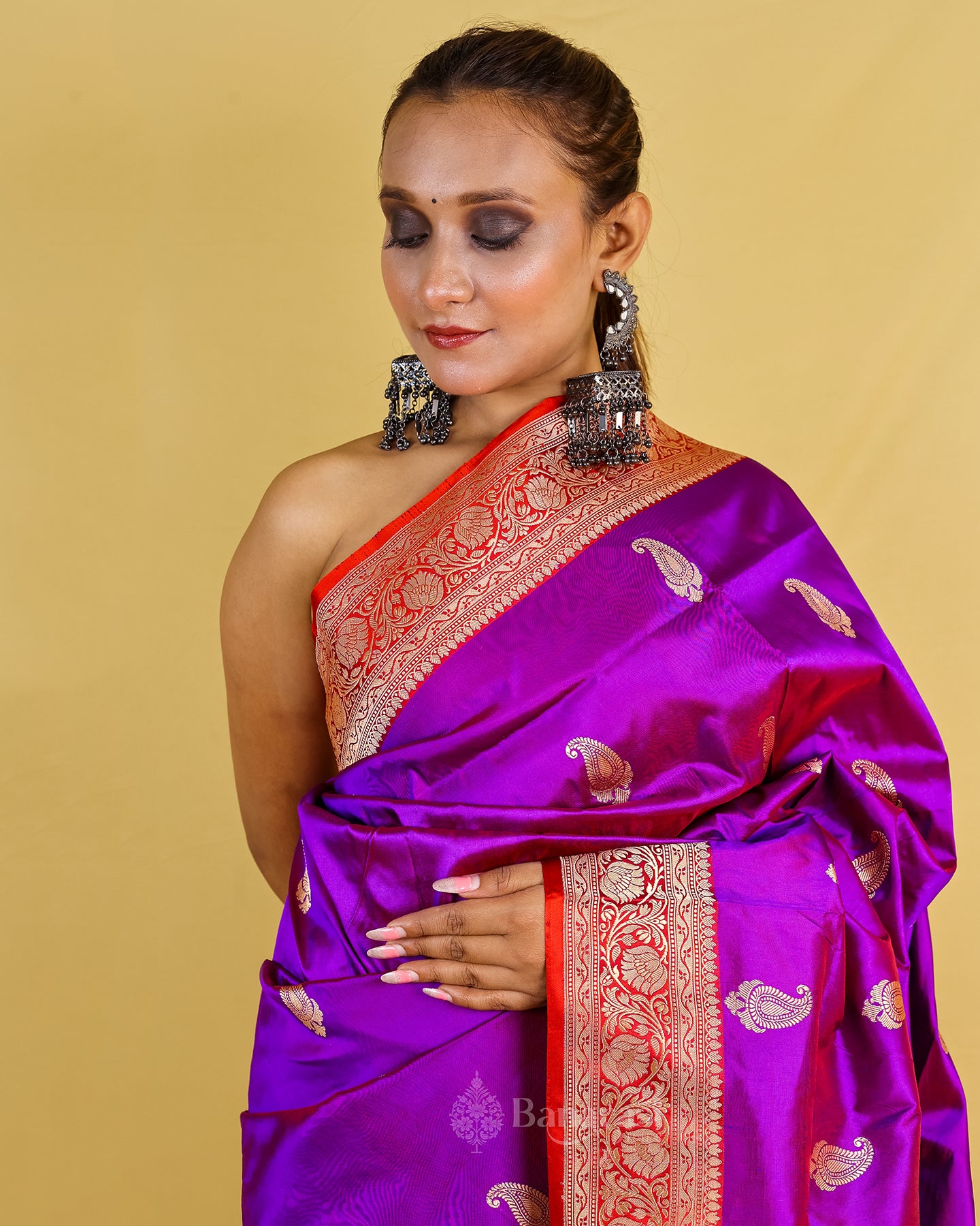 Purple and Red Kadhua Katan Banarasi Silk Saree