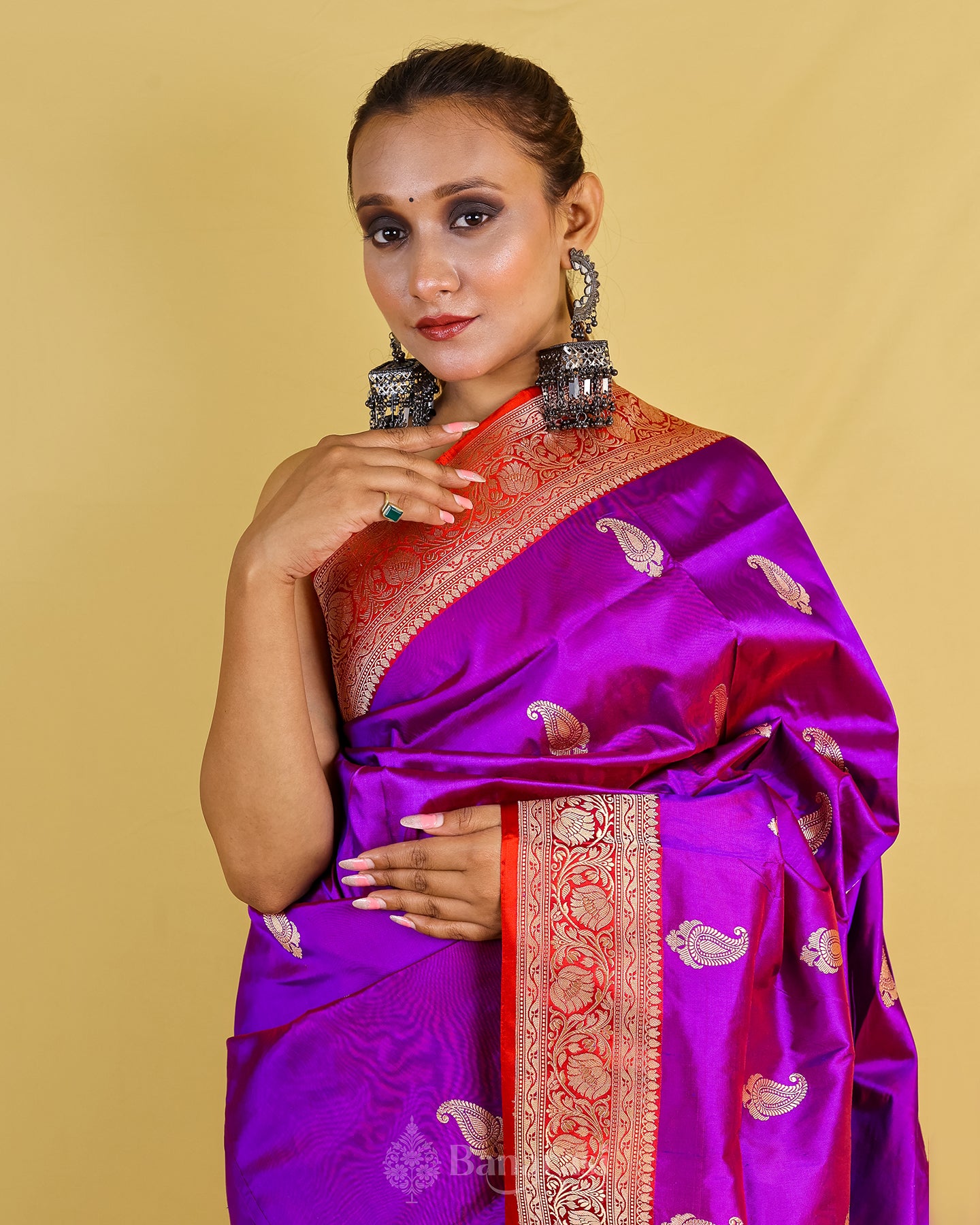 Purple and Red Kadhua Katan Banarasi Silk Saree