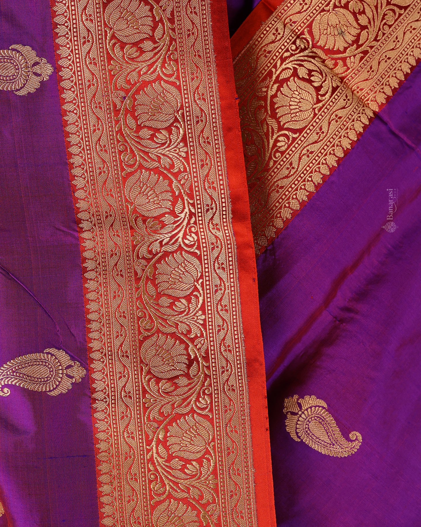 Purple and Red Kadhua Katan Banarasi Silk Saree