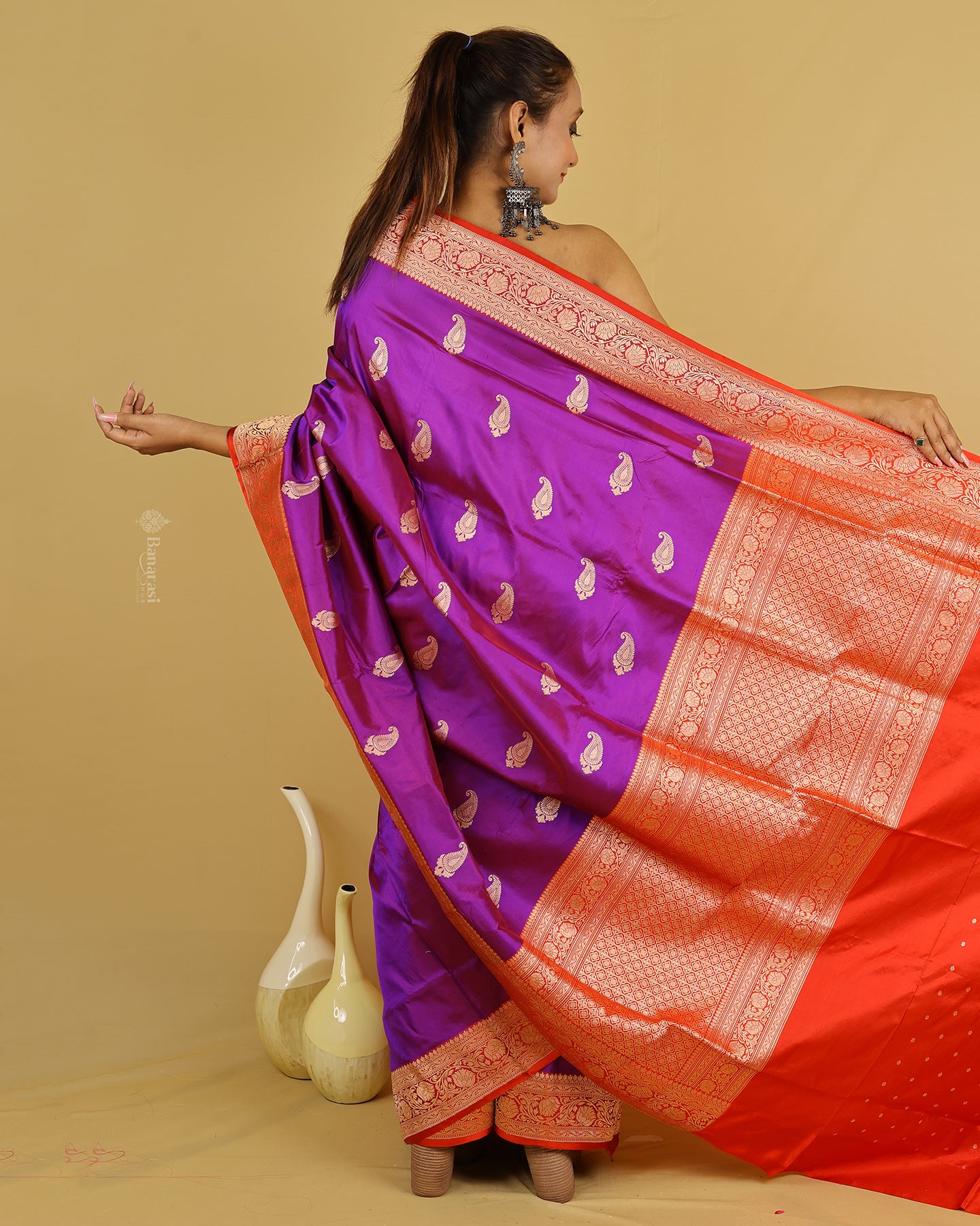 Purple and Red Kadhua Katan Banarasi Silk Saree