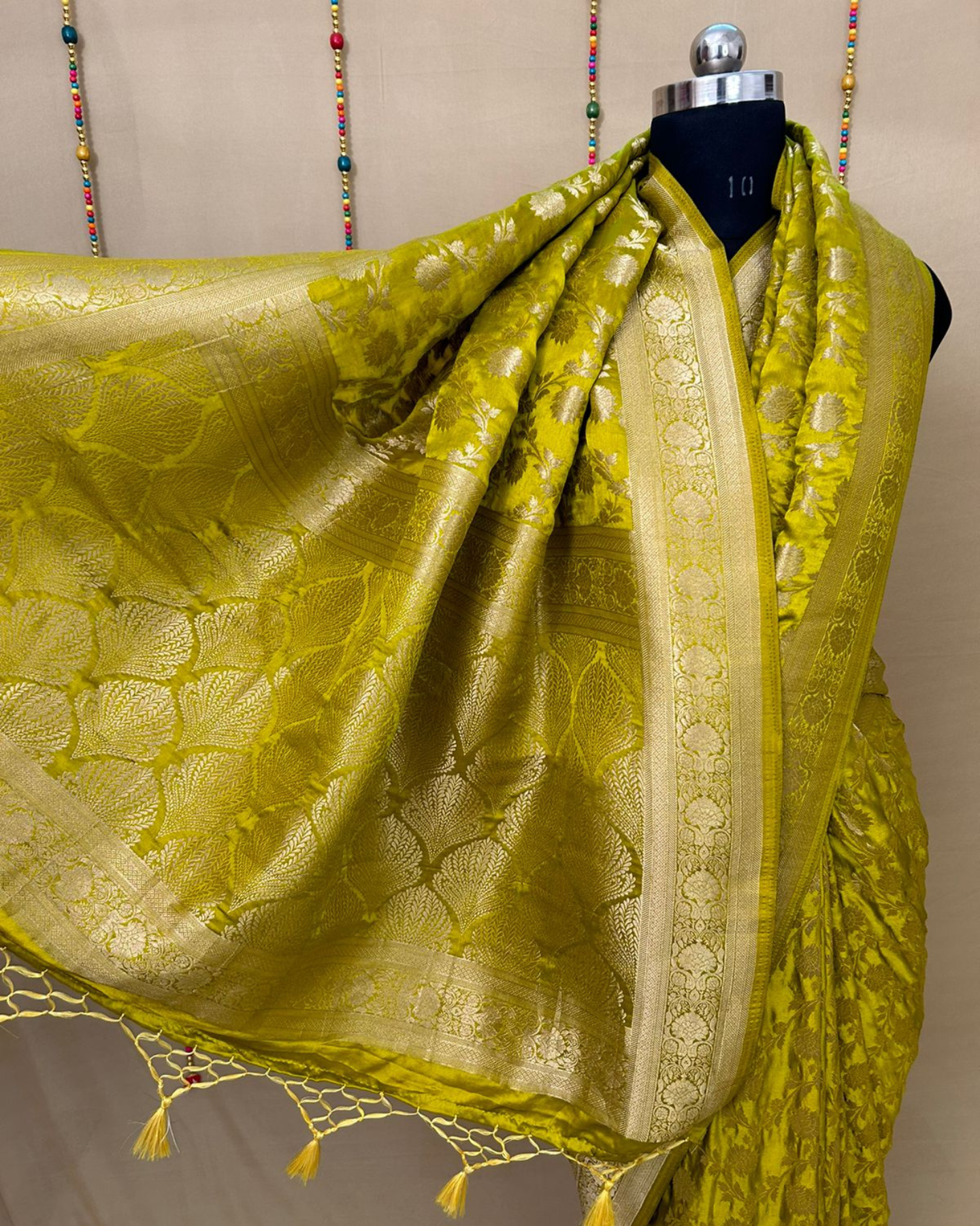 Olive Green Gajji Satin Zari Weaving Saree