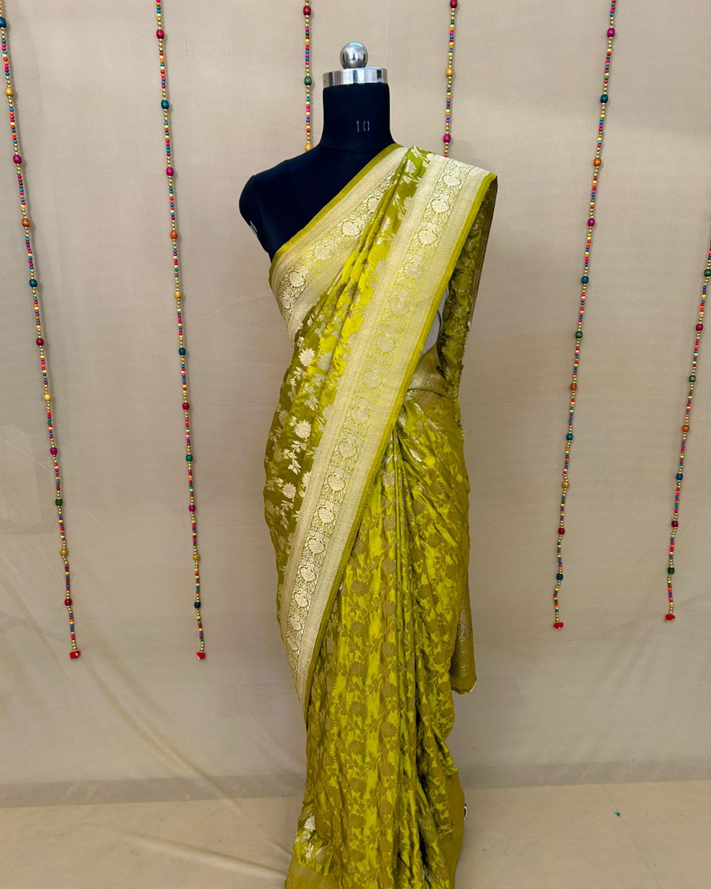 Olive Green Gajji Satin Zari Weaving Saree