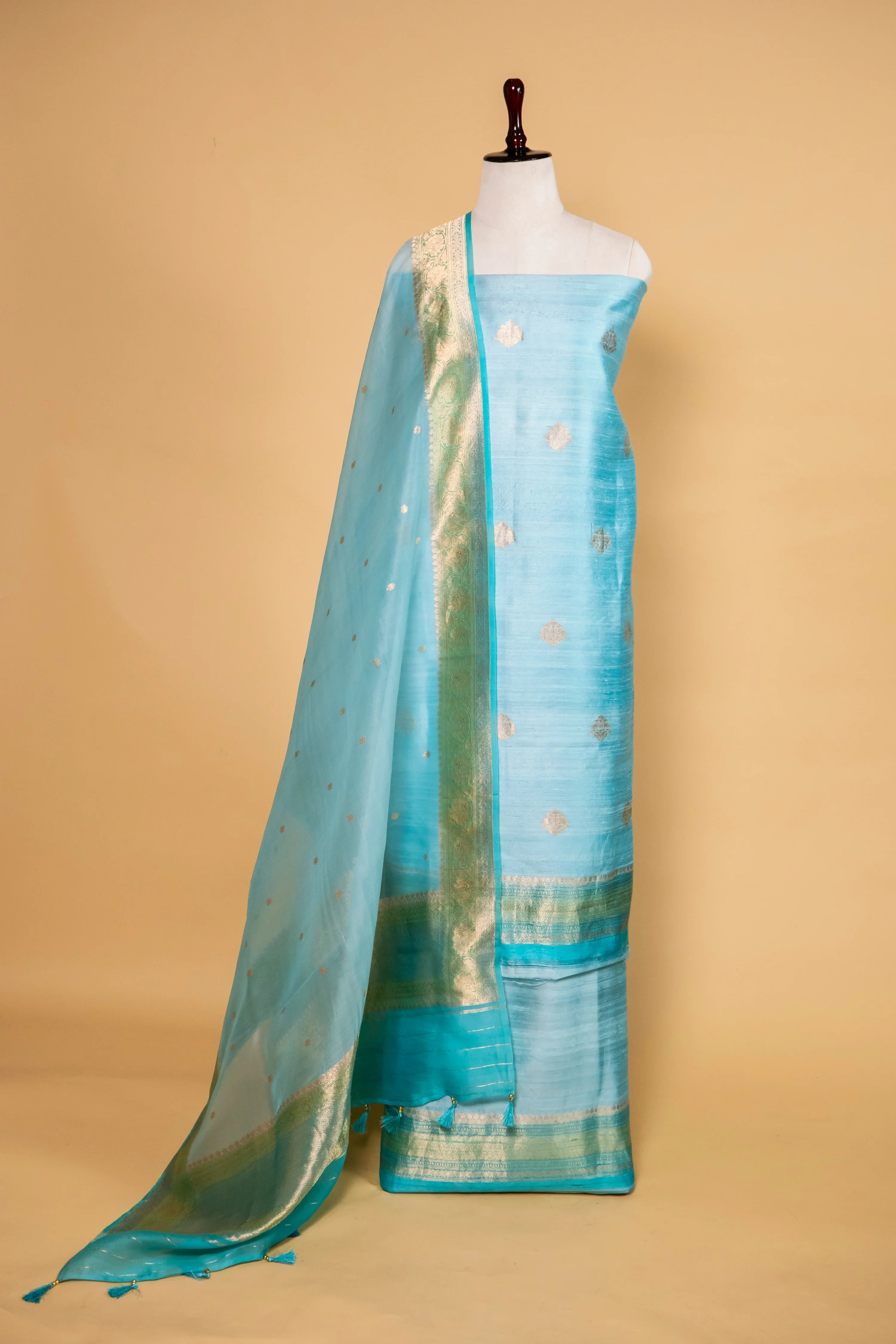 Blue Handwoven Raw Silk suit