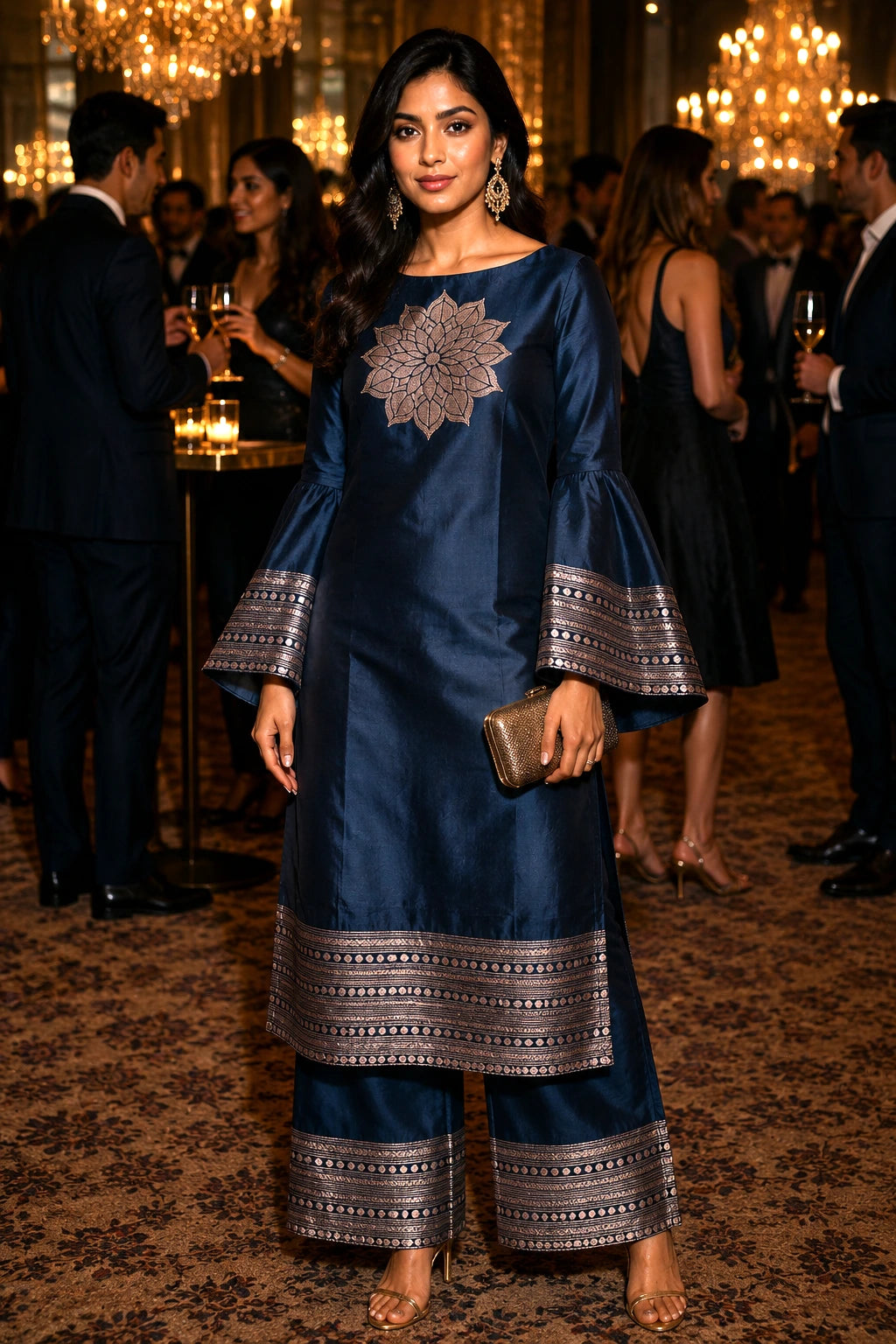 German Blue Katan Silk Weaving Co-ords