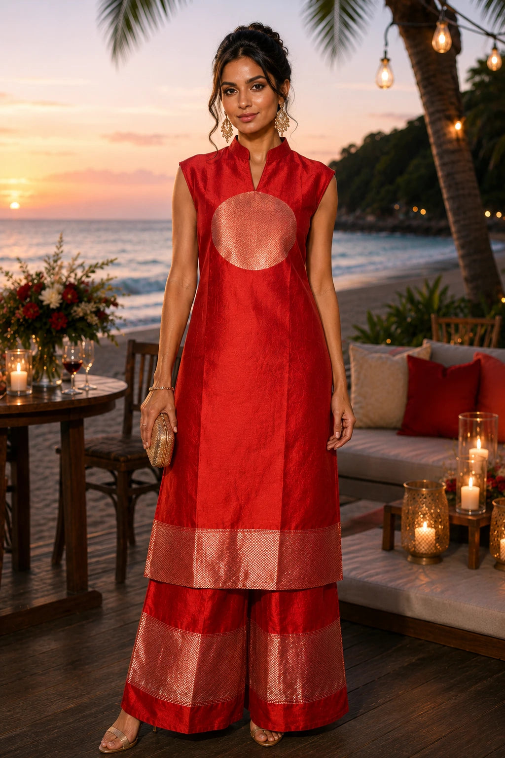 Rich Red Katan Silk Weaving Co-ords