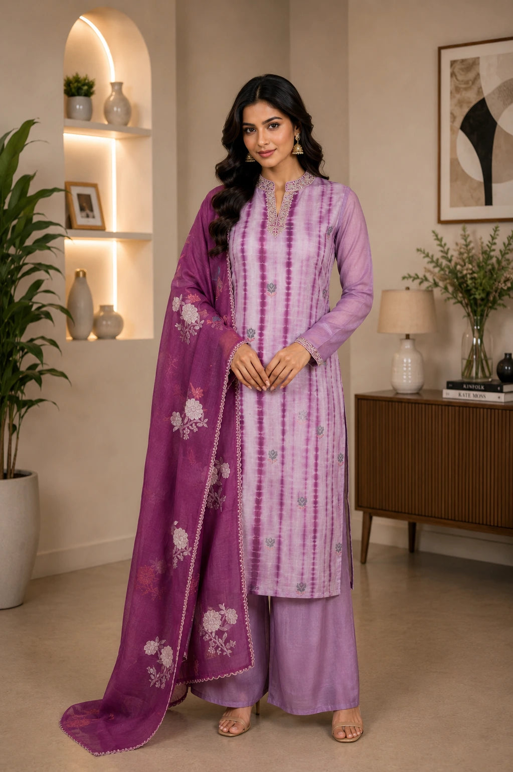 Onion Pink Shibori Dye Munga Silk Suit