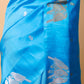 Electric Blue Bird Weaving Raw Mango Silk Saree