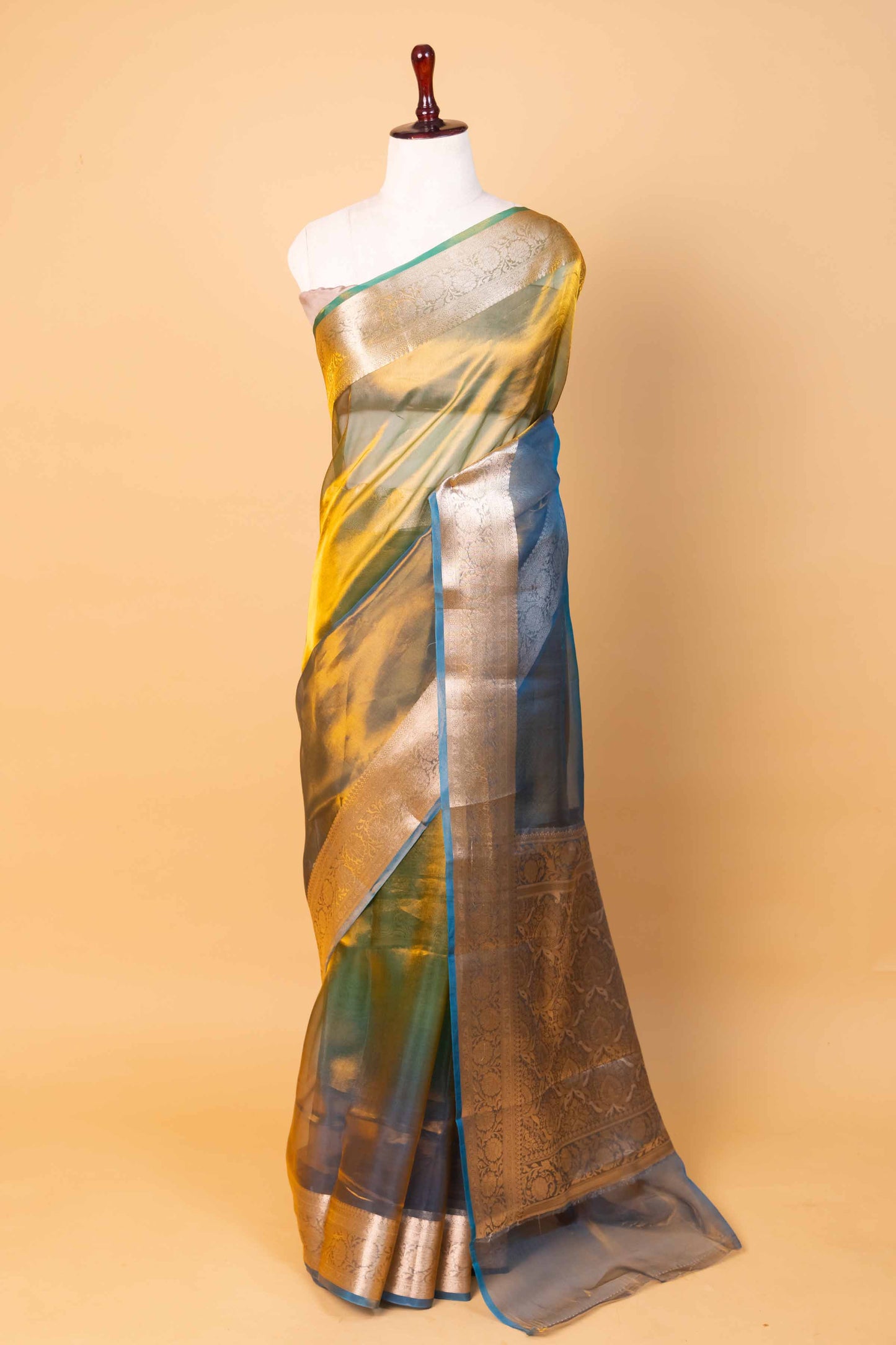 Green & Blue Dhup Chav Pure Tissue Silk Saree