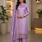 Lavender  Embroidered Tussar Silk Suit