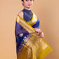 Royal Blue & Olive Kadhua Organza Silk Saree