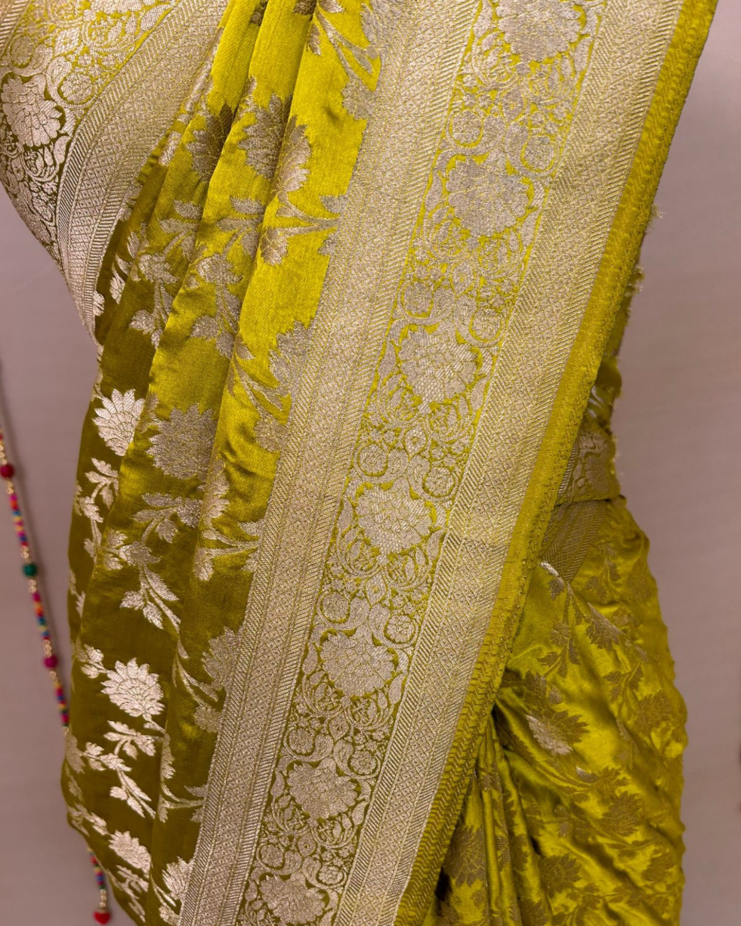 Olive Green Gajji Satin Zari Weaving Saree