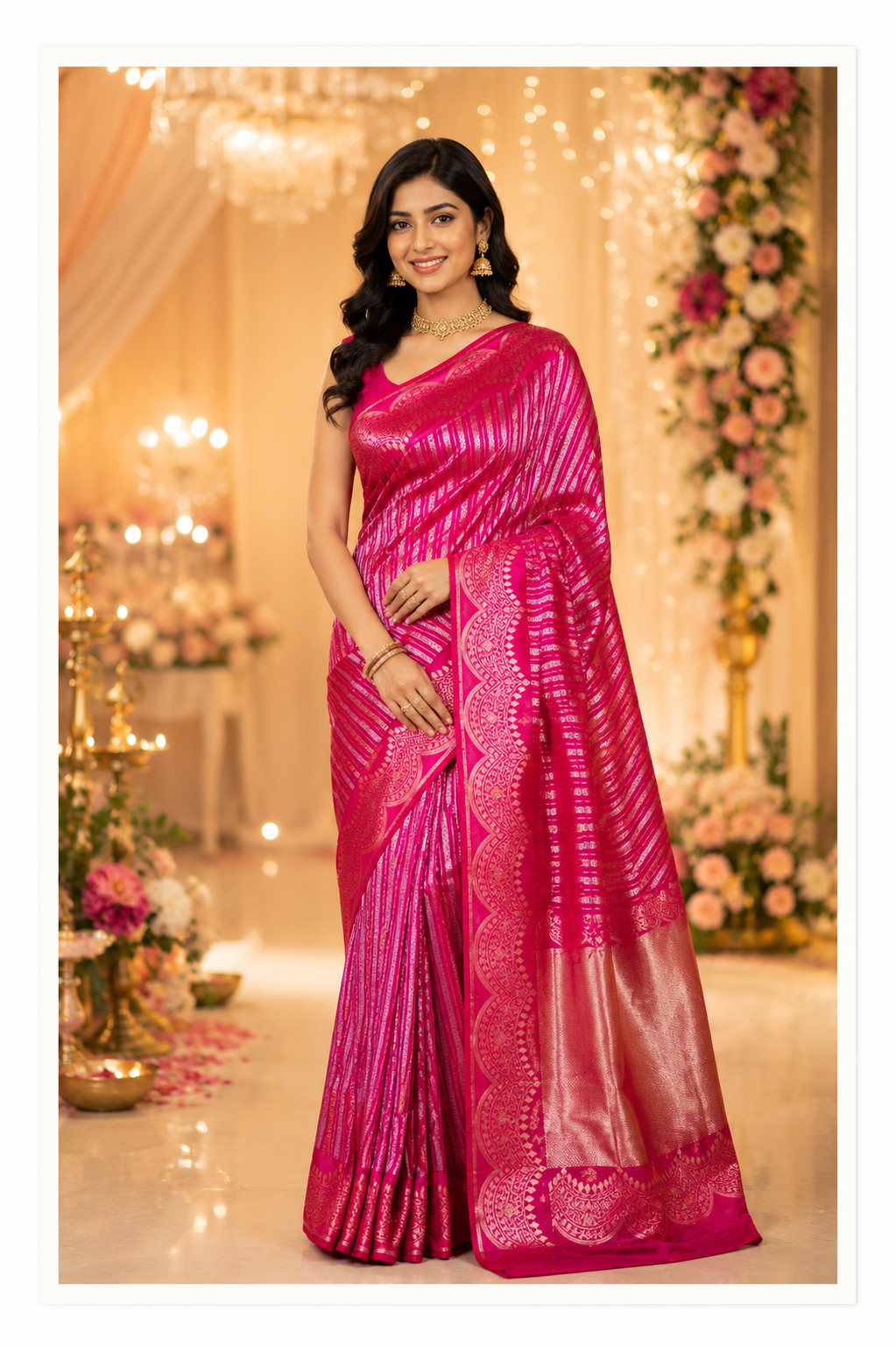Hot Pink Sona Rupa Katan Banarasi Silk Saree