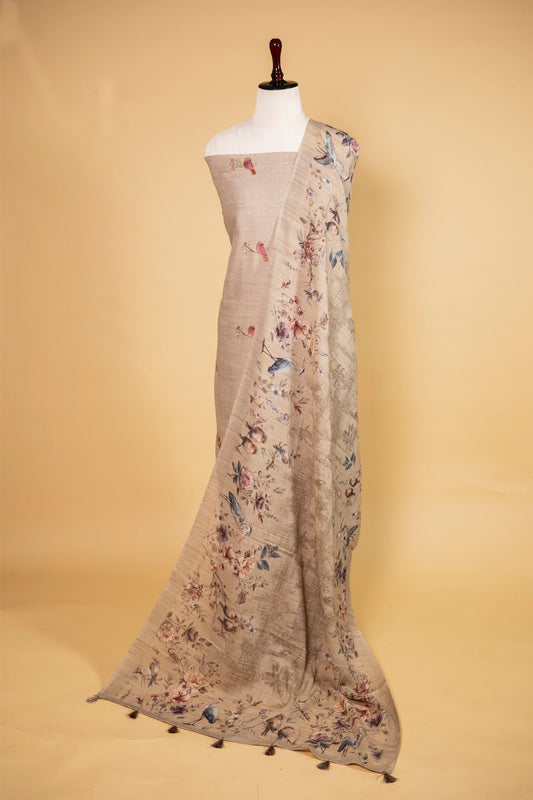 Beige Matka Linen Embroidered Suit