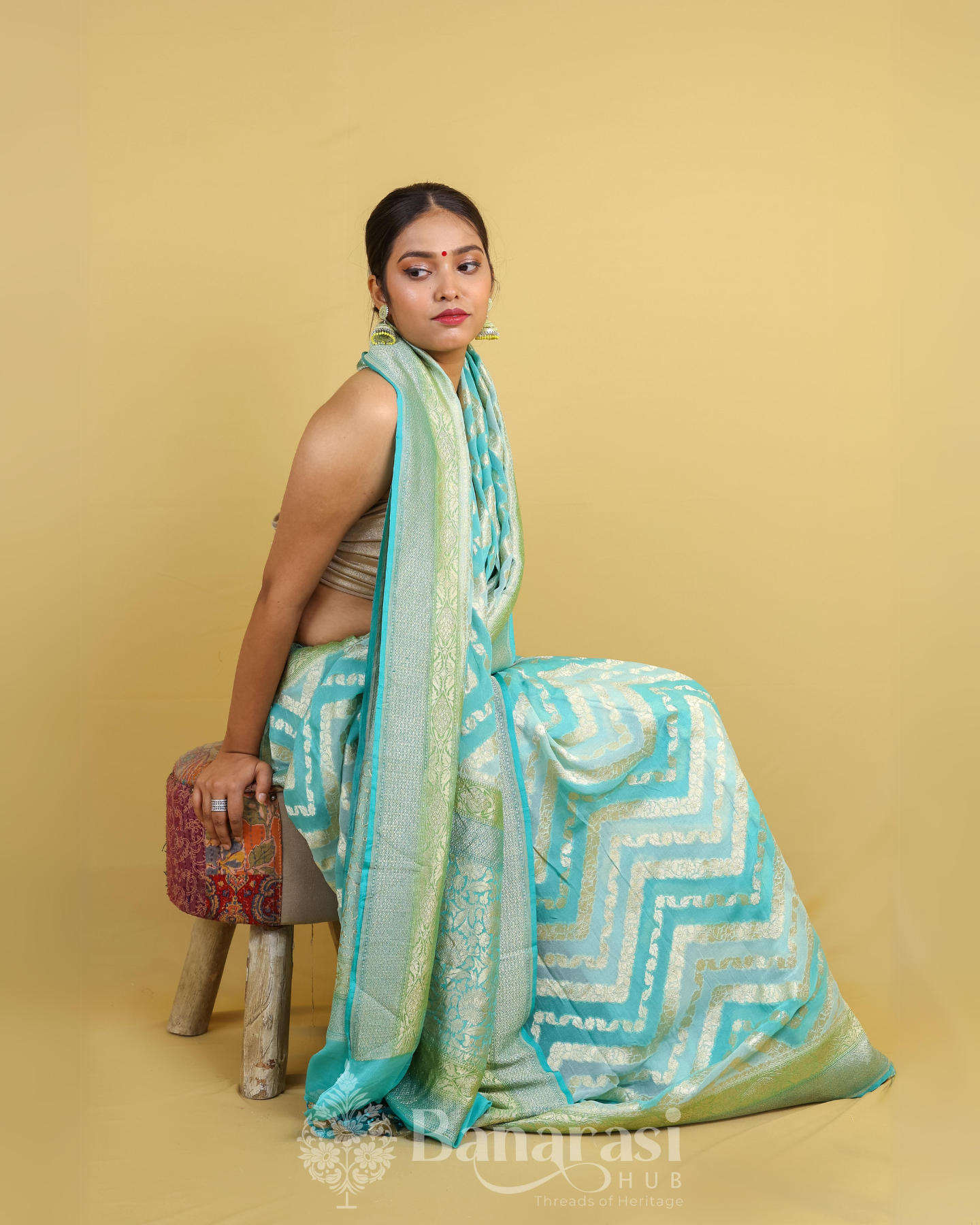 Sea Green Rangkat Khaddi Banarasi Georgette Silk Saree