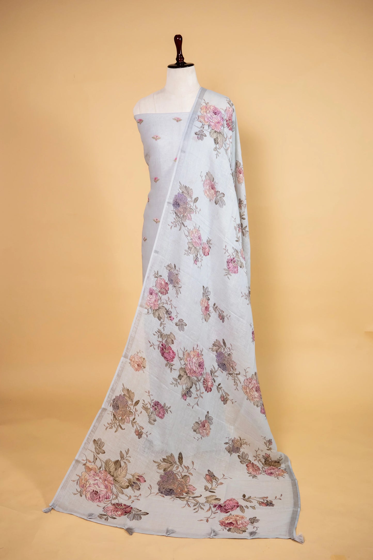 Light Blue Pure Linen Embroidered Suit