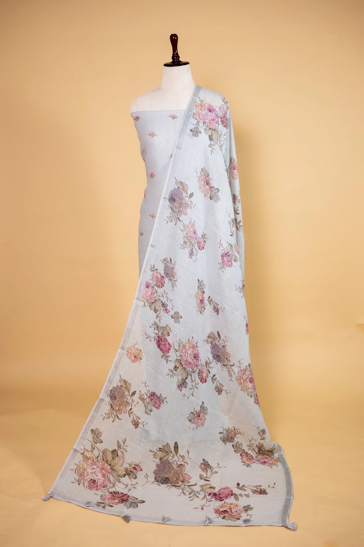 Light Blue Pure Linen Embroidered Suit