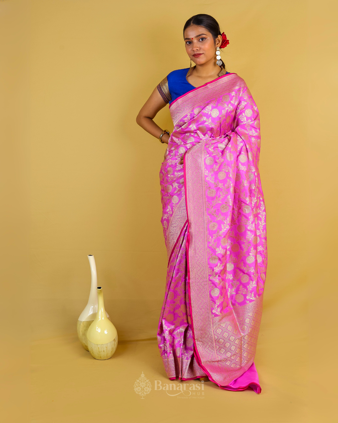 Light Pink Floral Jaal Katan Banarasi Silk Saree