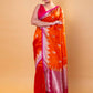 Orange & Rani Floral Raw Mango Silk Saree