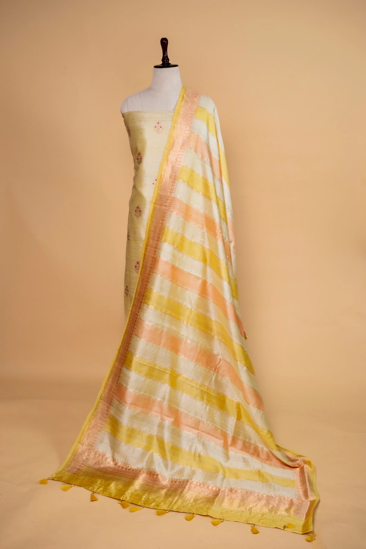 Yellow & Peach Handwoven Raw Silk Suit