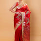 Red Hand Embroidered Tissue Silk Saree With Embellished Border