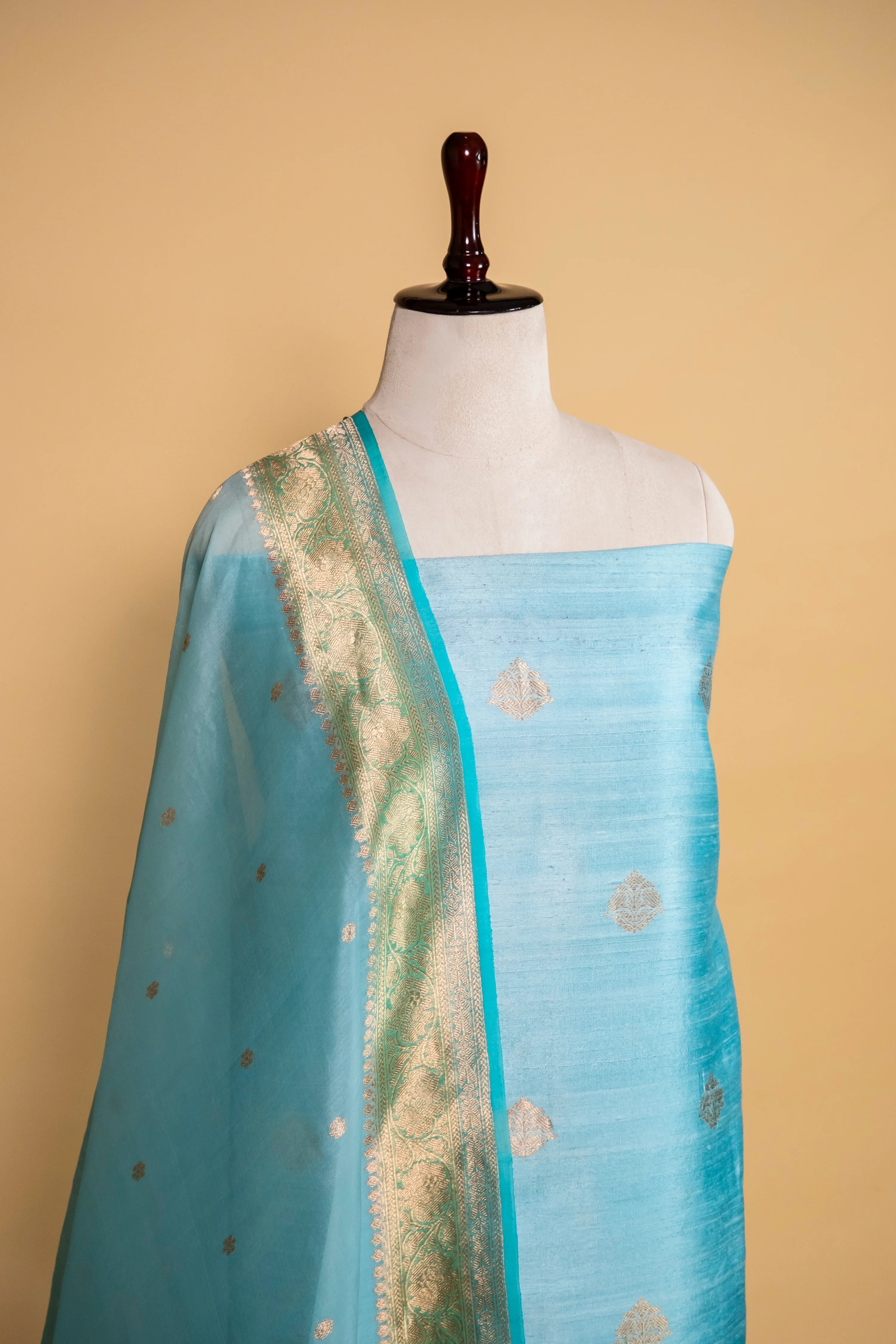 Blue Handwoven Raw Silk suit