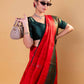 Red & Green Handwoven Raw Silk Saree