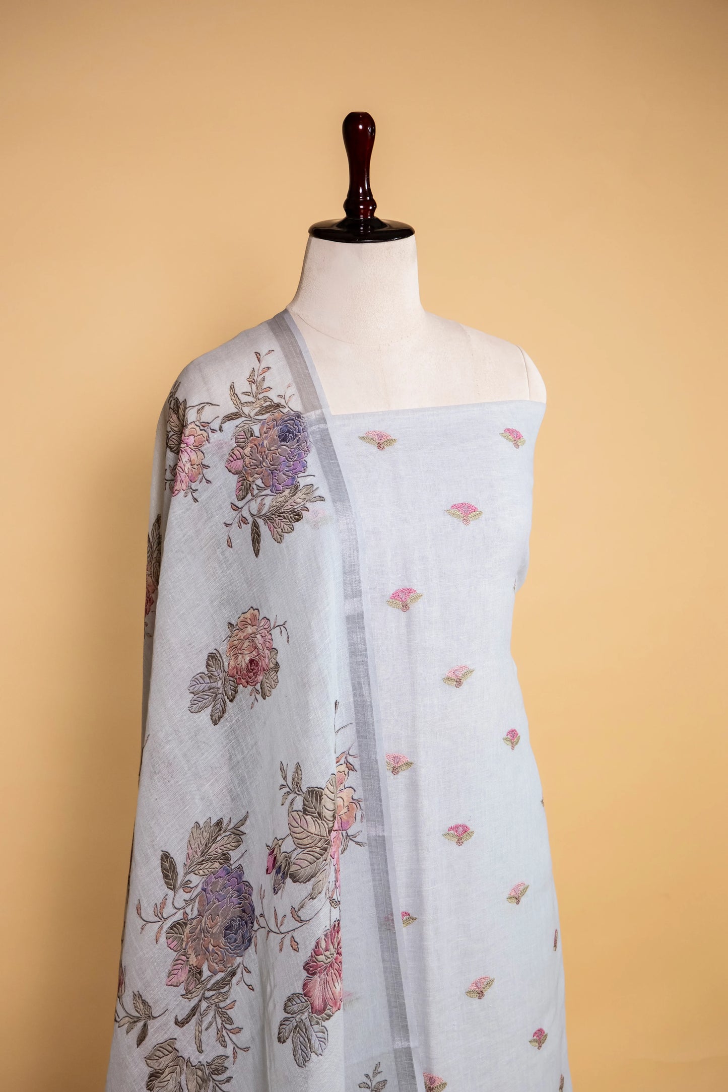 Light Blue Pure Linen Embroidered Suit