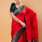 Red & Green Handwoven Raw Silk Saree