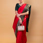 Red & Green Handwoven Raw Silk Saree