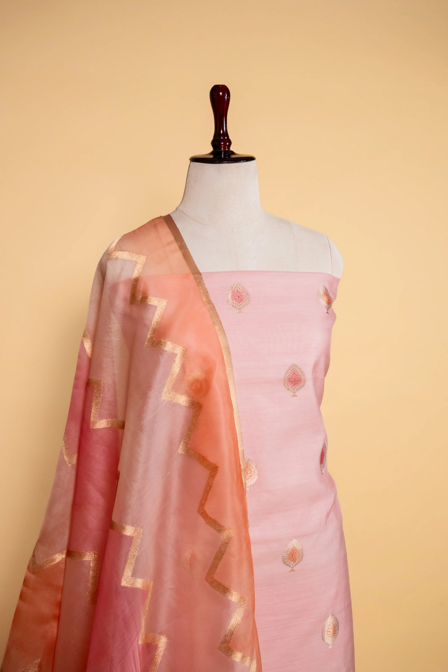 Peach Handwoven Chiniya Silk Suit