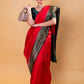 Red & Green Handwoven Raw Silk Saree