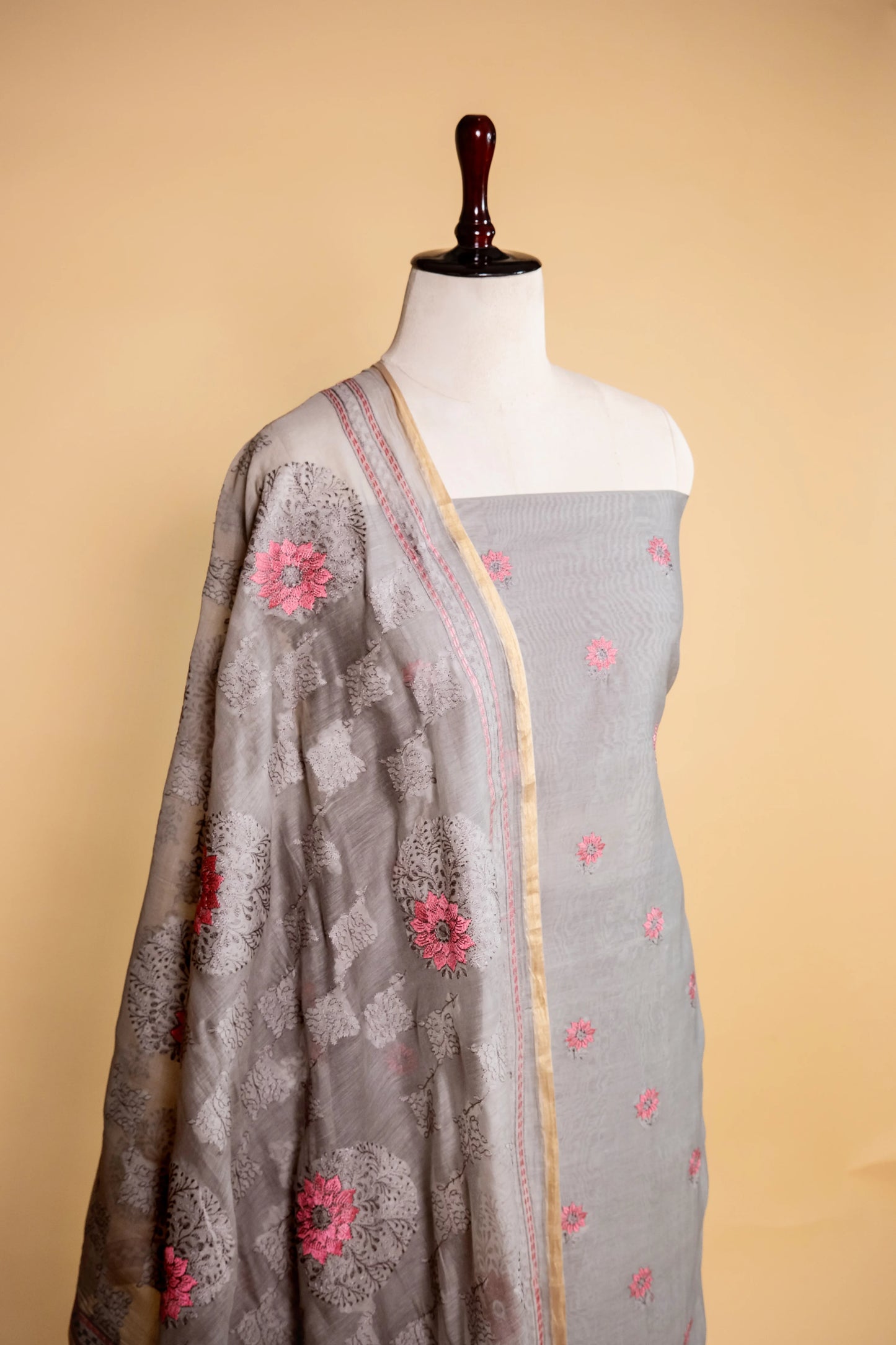 Light Grey  Embroidered Mul Cotton Suit